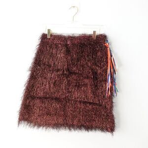 MSGM Fringe Skirt 44 Western Cocktail Metallic Medium Feather Navajo‎ NWT$1,545
